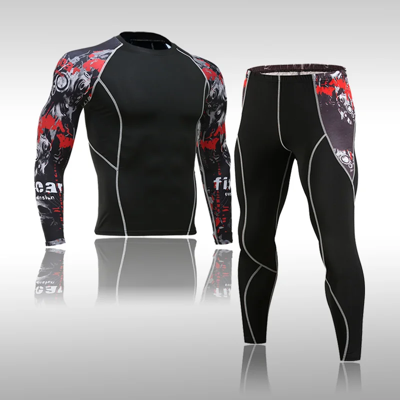 

2 Pcs / Set Men's Tracksuit Gym Fitness Compression Sport Suit Clothes Running Jogging Sports Wear Exercise Workout Tights
