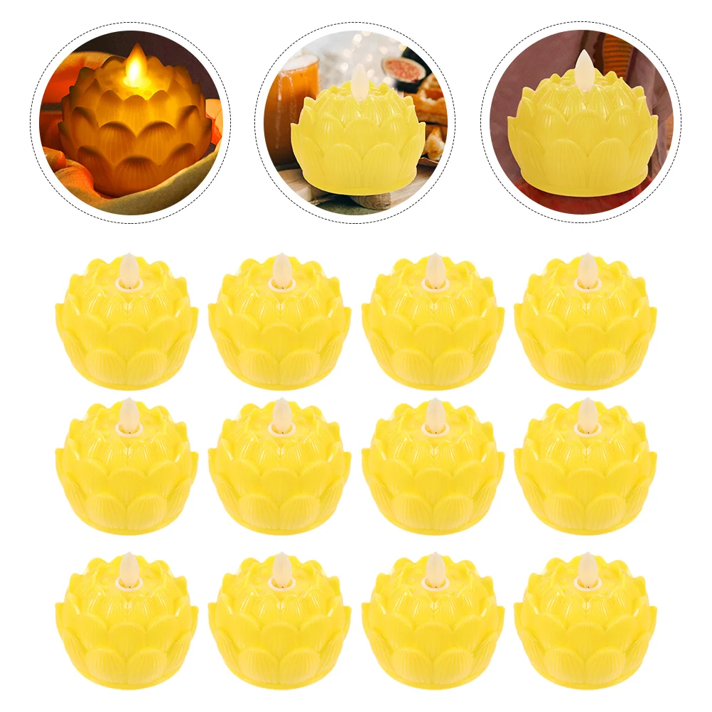 

12 Pcs Decorative Lotus Design Plastic Candle Lights Simulation Lotus Candle Lights