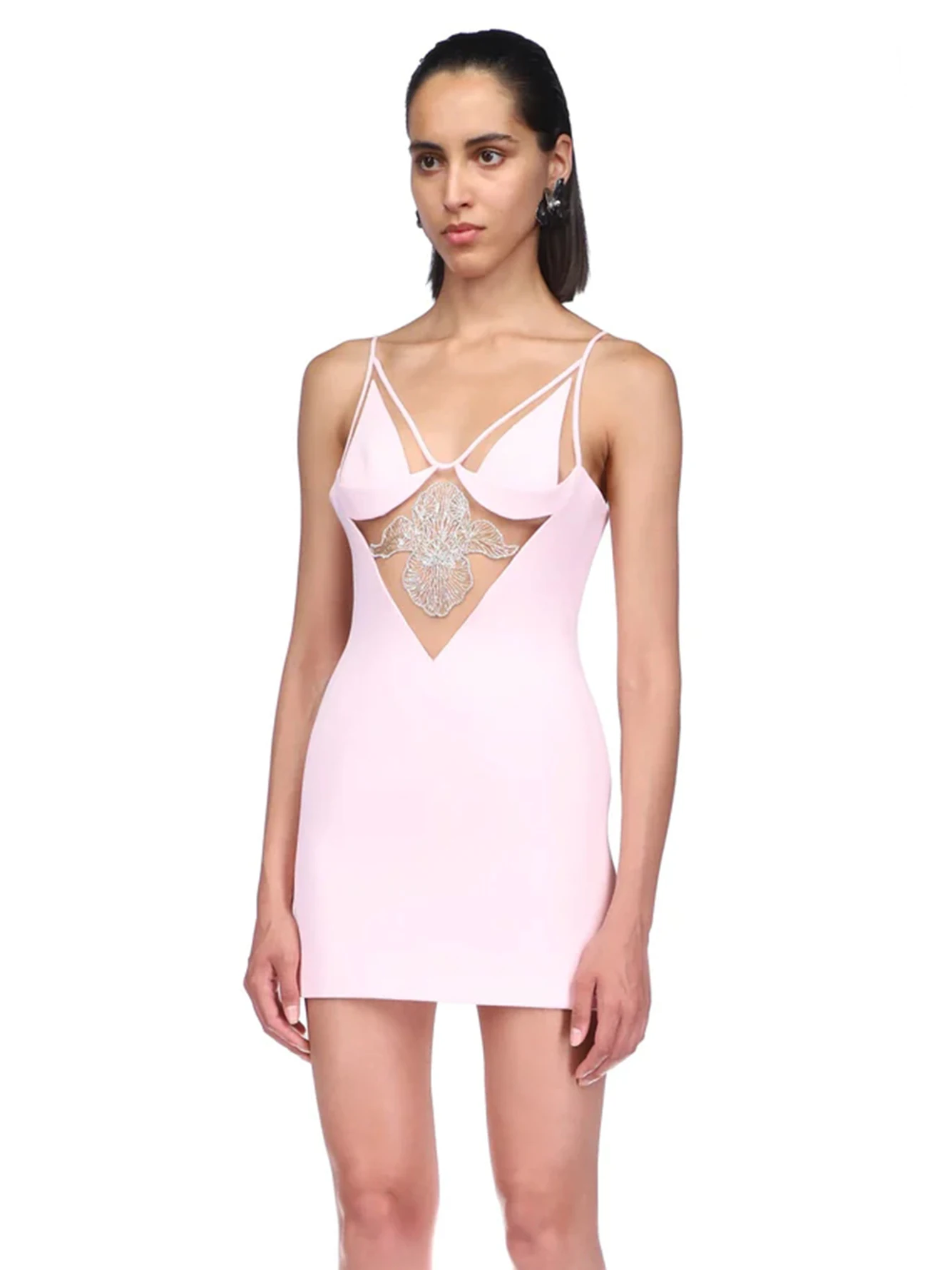 

Sexy Sleeveless V-Neck Hollowed Out Mesh Mini Bandage Dress Vestidos De Fiesta Elegantes Para Mujer 2023 Cocktail Party Dresses