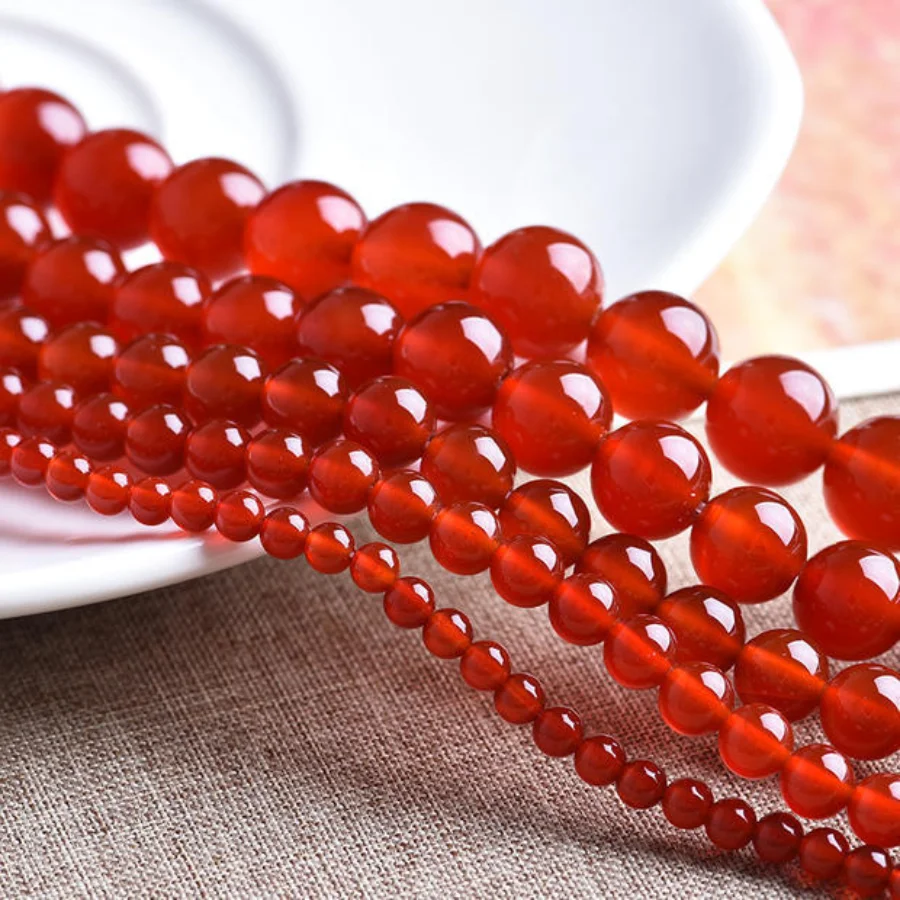 

7A Natural Stone Red Agates Carnelian Round Gem Loose Beads 15" Strand 4 6 8 10 12MM Pick Size for Jewelry Making Wholesale