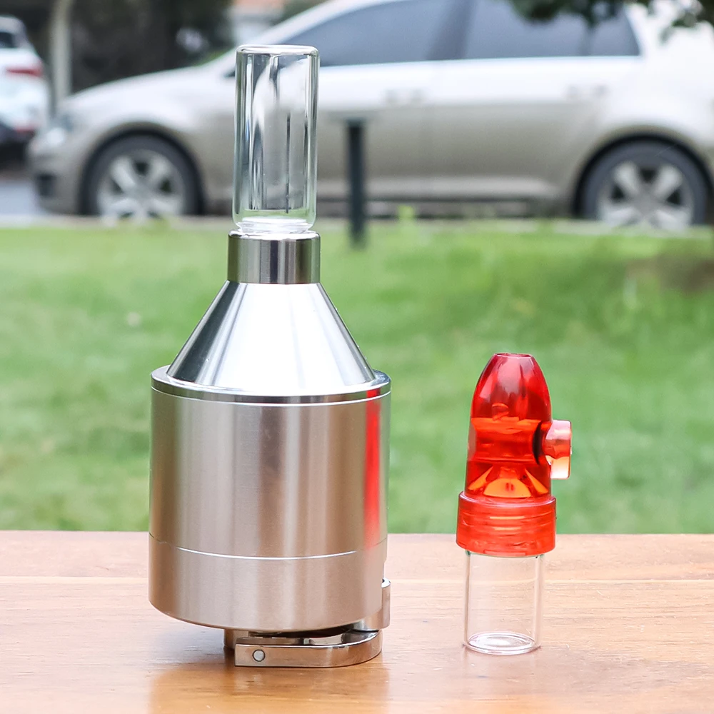 

HORNET Aluminum Grinder Metal Powder Spice Mill Crusher 44mm/56mm Funnel Shape with Snuff Snorter Glass Bottle