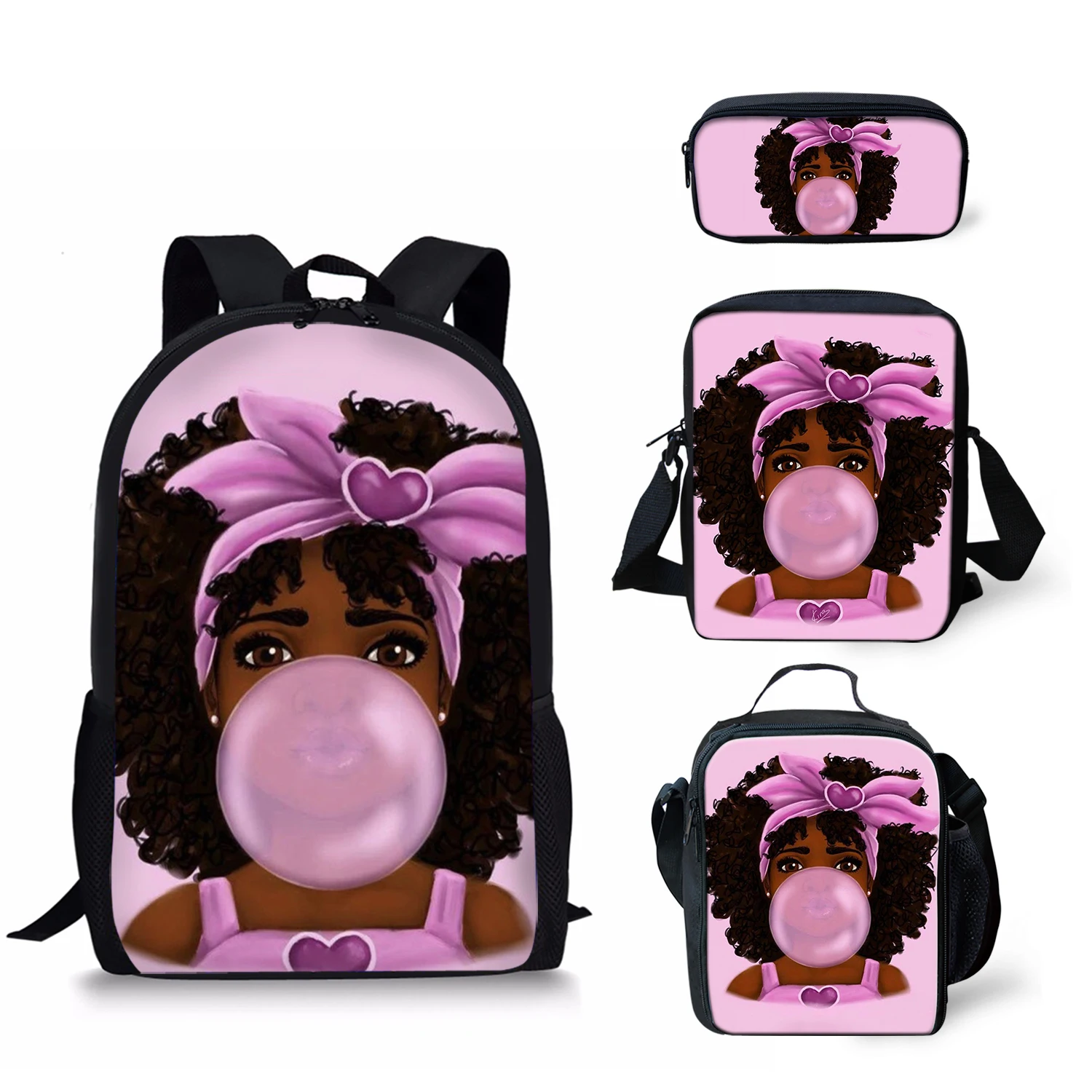 2022 Hot Deals African Girl Pattern 4Pcs/Set School Bags Customized Students Satchel Premium Children's Backpack Free Shipping