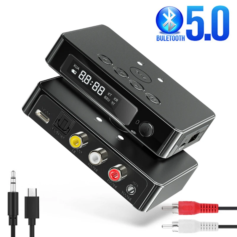 

NFC светодиодный цифровой дисплей Bluetooth 5,0 аудио передатчик приемник 3,5 мм AUX RCA оптический коаксиальный TF/U-диск FM микрофон беспроводной адапт...