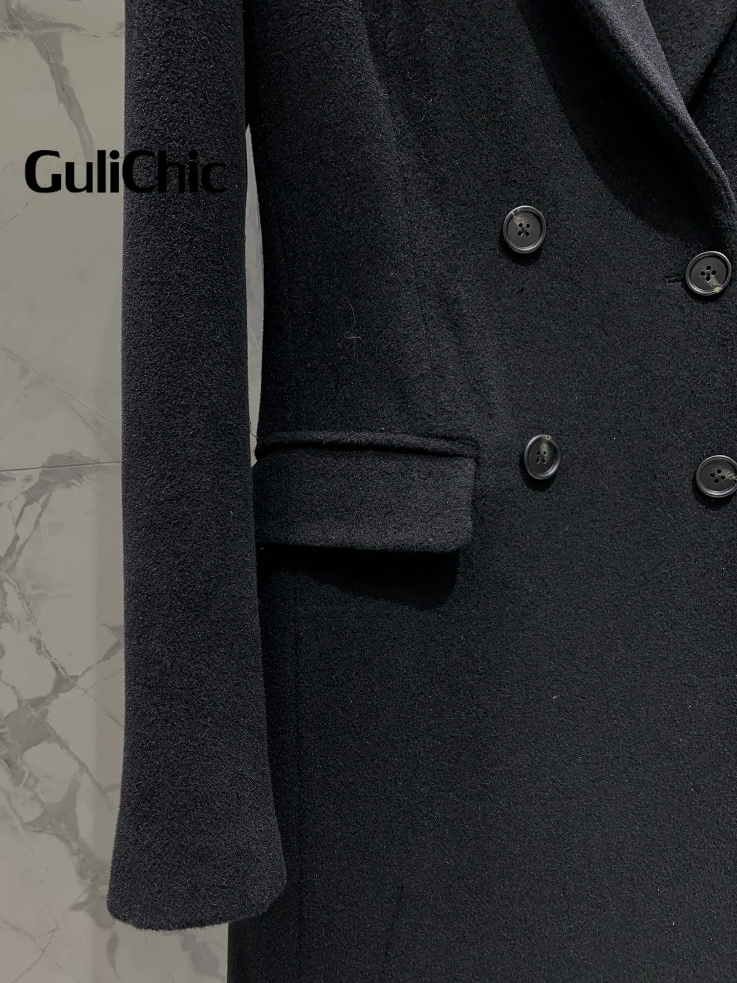 11 12 GuliChic Женская одежда Высокое качество Двубортное шерстяное пальто с лацканами