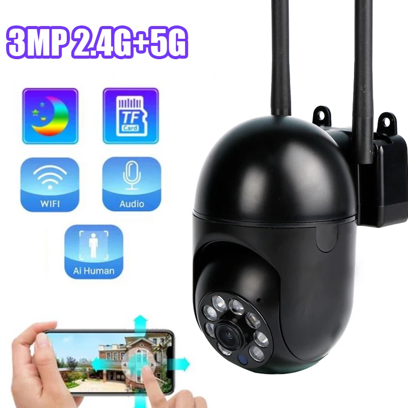 

1080P WiFi IP Camera Outdoor Wireless Video Surveillance 3MP Dome Cam Support TF Card Home Security Protection YCC365 PLUS Black