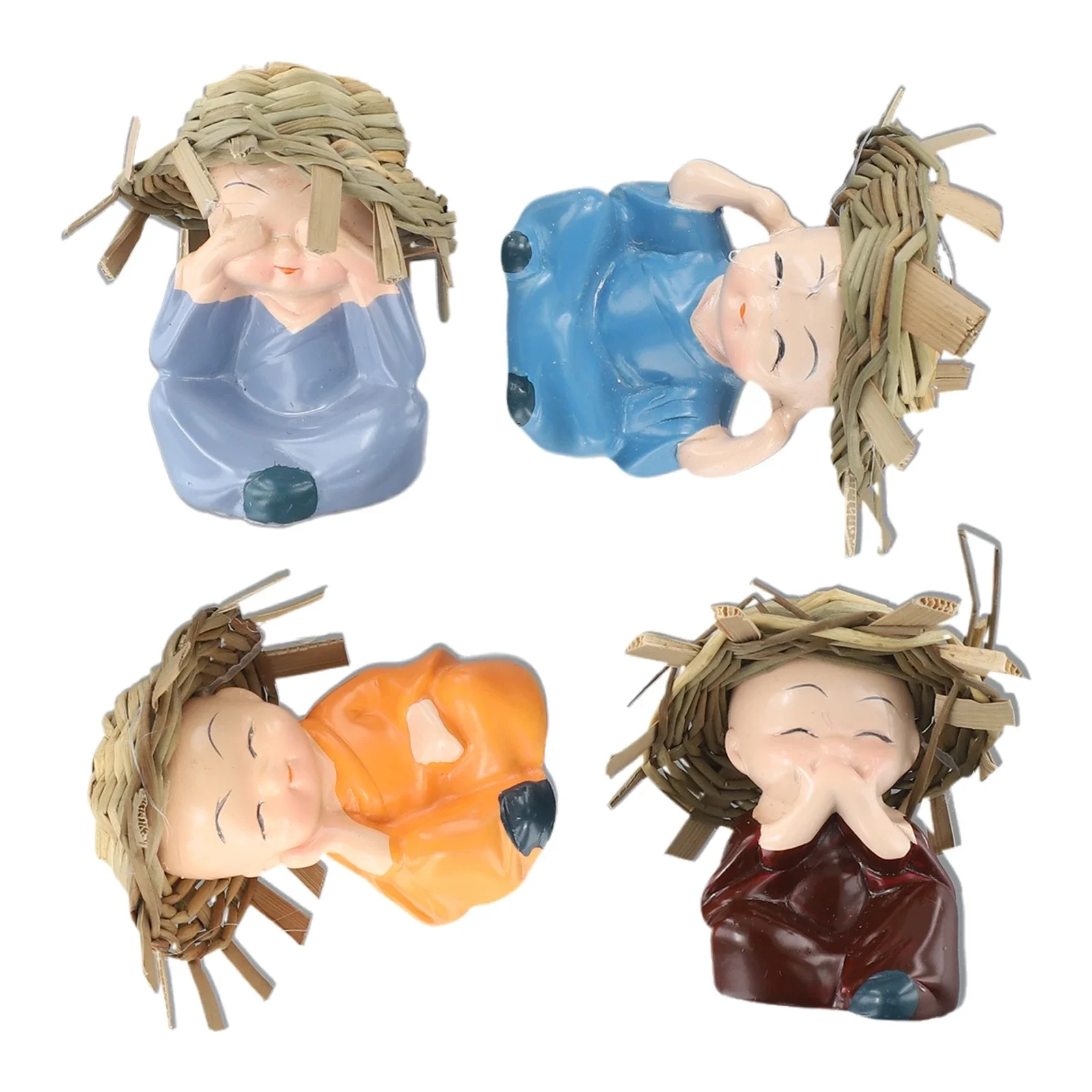 4 шт. милые скульптуры монахов кукла шаолин с соломенной шляпой статуя Будды из