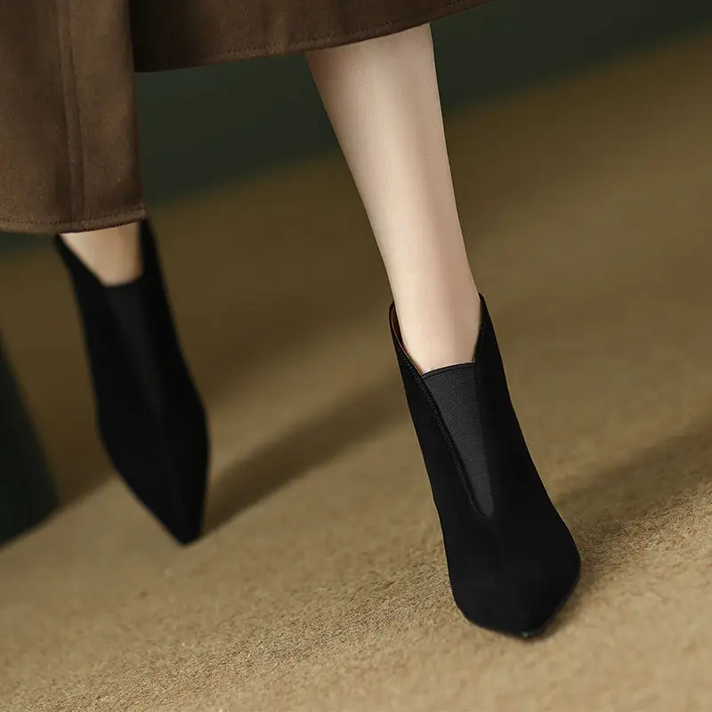 Ботильоны FHANCHU из нубука женские ботинки на высоком каблуке обувь осень/зиму с