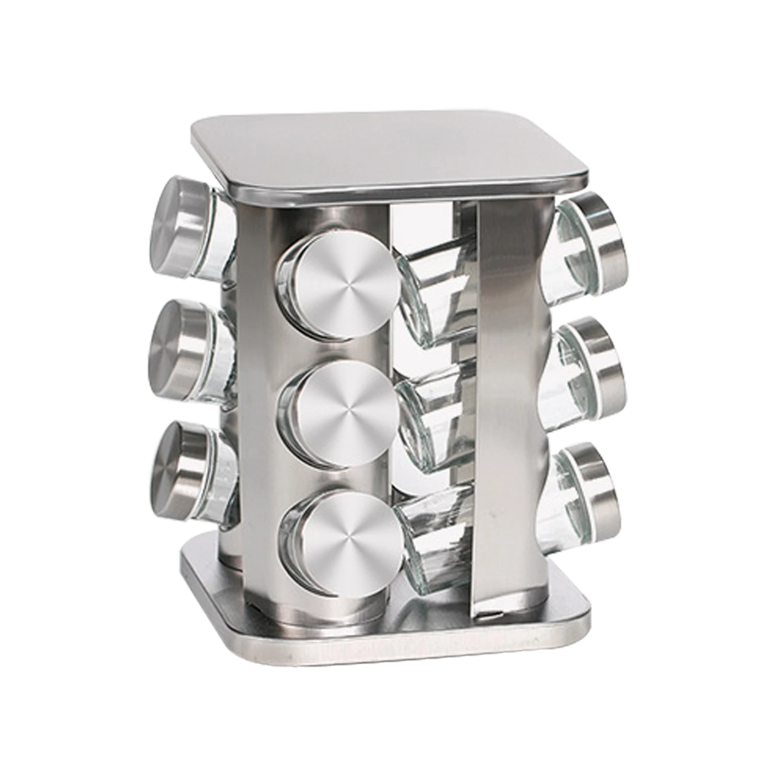 

Home Condiment Herbs Stainless Steel With 12 Glass Jars Revolving Rotating Free Standing Seasoning Rack Spices Kitchen Container