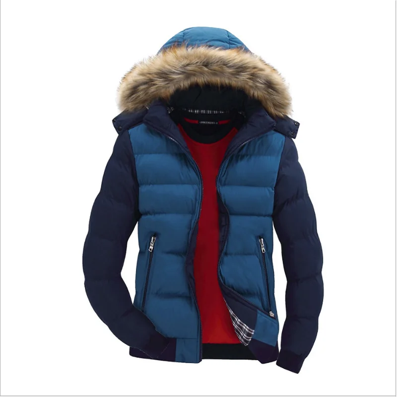 Men Down Jacket Winter New Male Casual Hooded Outwears Coat Warm Fur Parka Overcoat Men's Solid Thick Fleece Zipper Jackets 2022