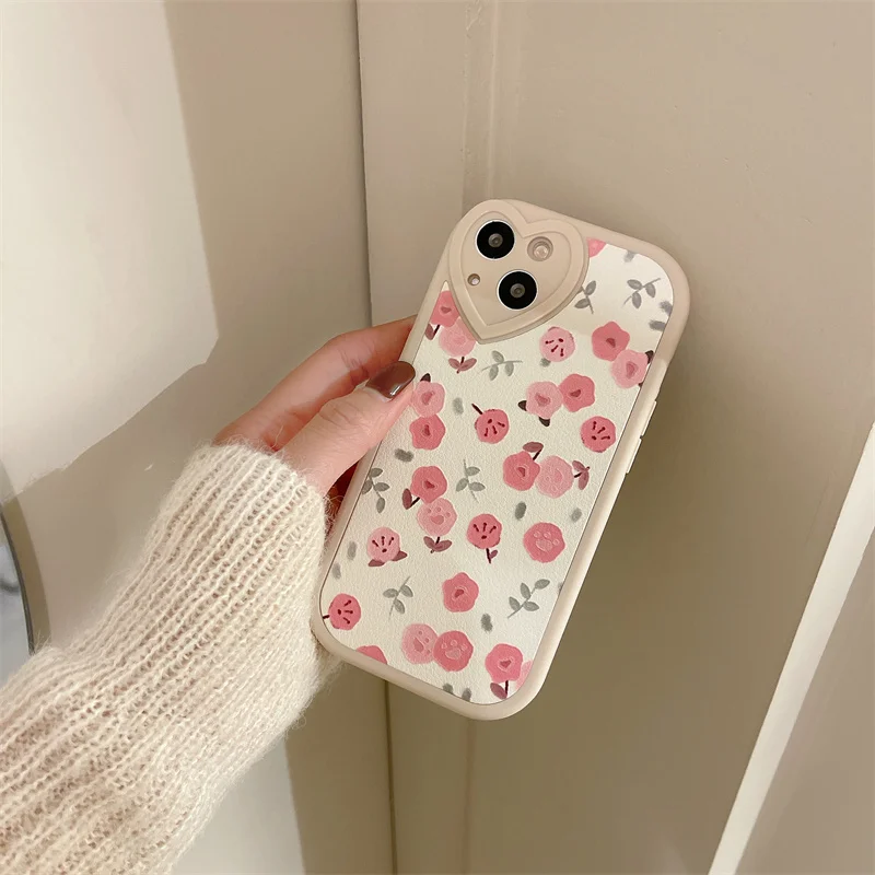 Cute Pink Flower Phone Case For iphone 13 12 11 Pro Max 7 8 plus X XR XS Back Cover Fashion Leather Soft Protective Cases | Мобильные