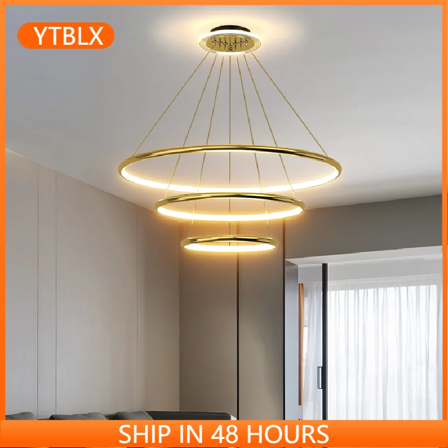

Современная кольцесветильник люстра 80/60/40 см, светодиодная лампа для столовой, гостиной, кухни, позолоченные светильники
