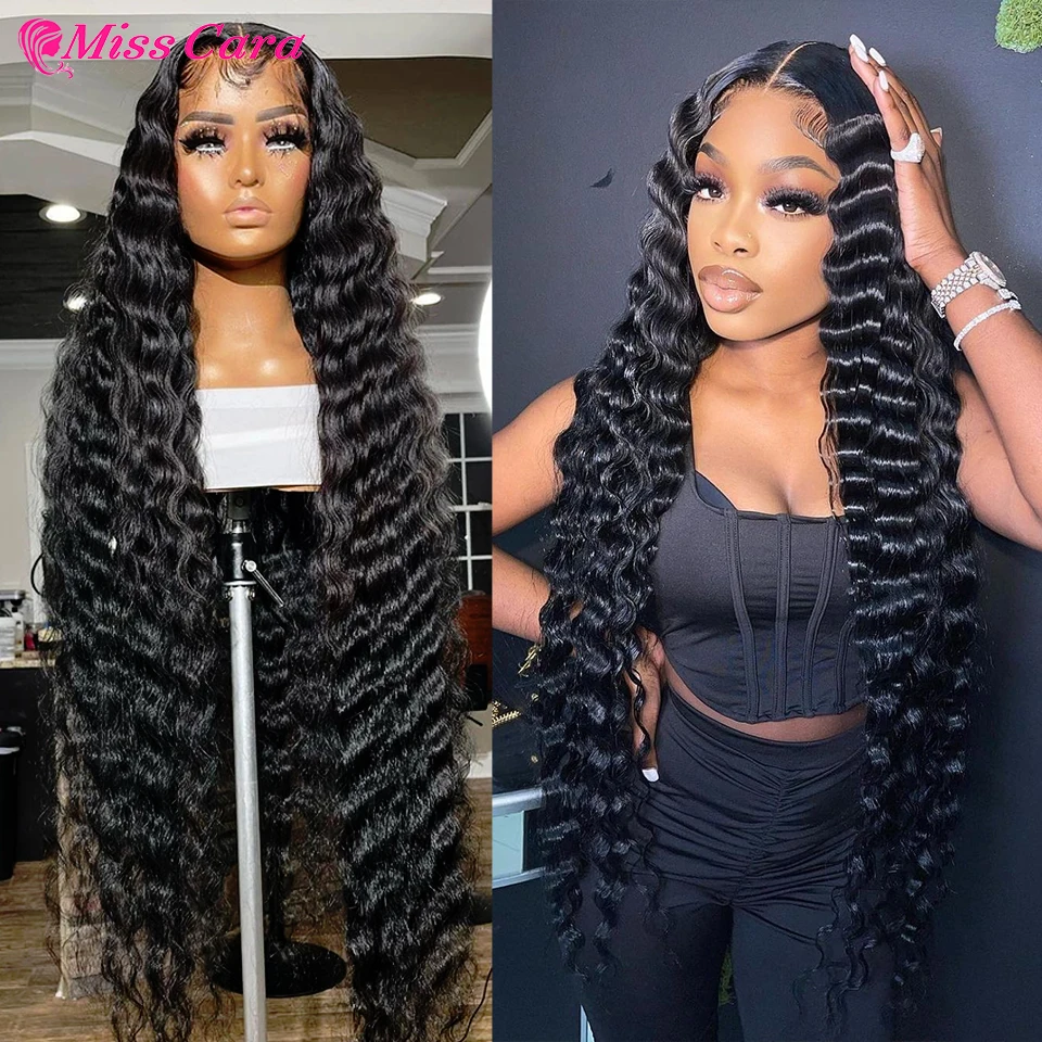 Deep Wave Human Hair Wigs 13x4 HD Transparent Lace Front Wigs Peruvian Remy Hair 4x4 Lace Closure Wig Curly Wave Human Hair Wigs