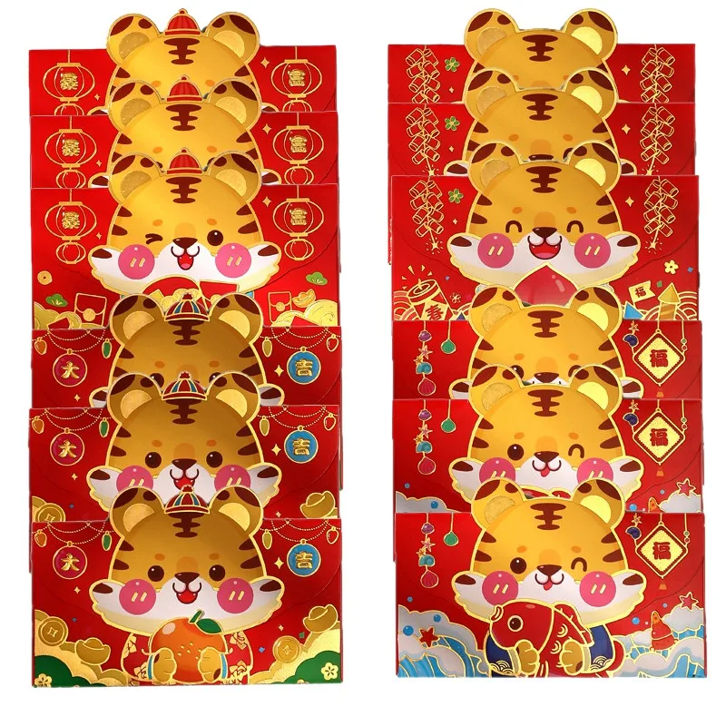 

Красный конверт на новый год 32 шт., китайский традиционный карман для денег, мультяшный счастливый красный пакет Tiger Angpao