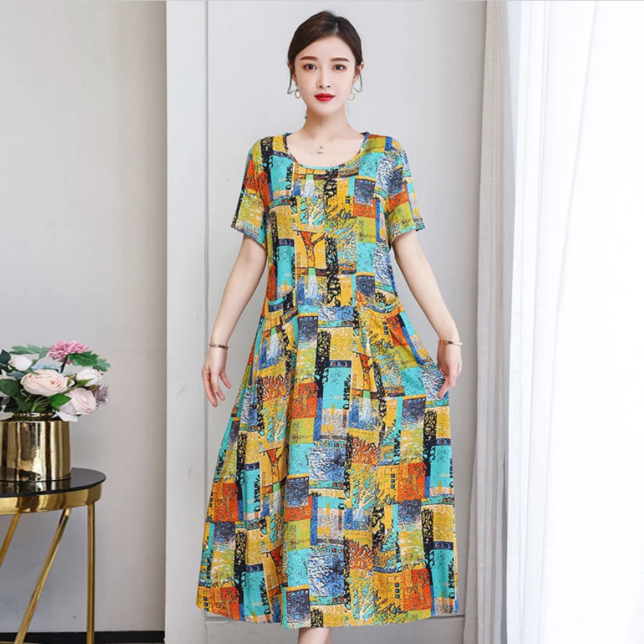 Платье Beardon Summer женское из хлопка и шелка, повседневная одежда. 2022 Новое элегантное женское платье на лето с принтом бохо винтаж.