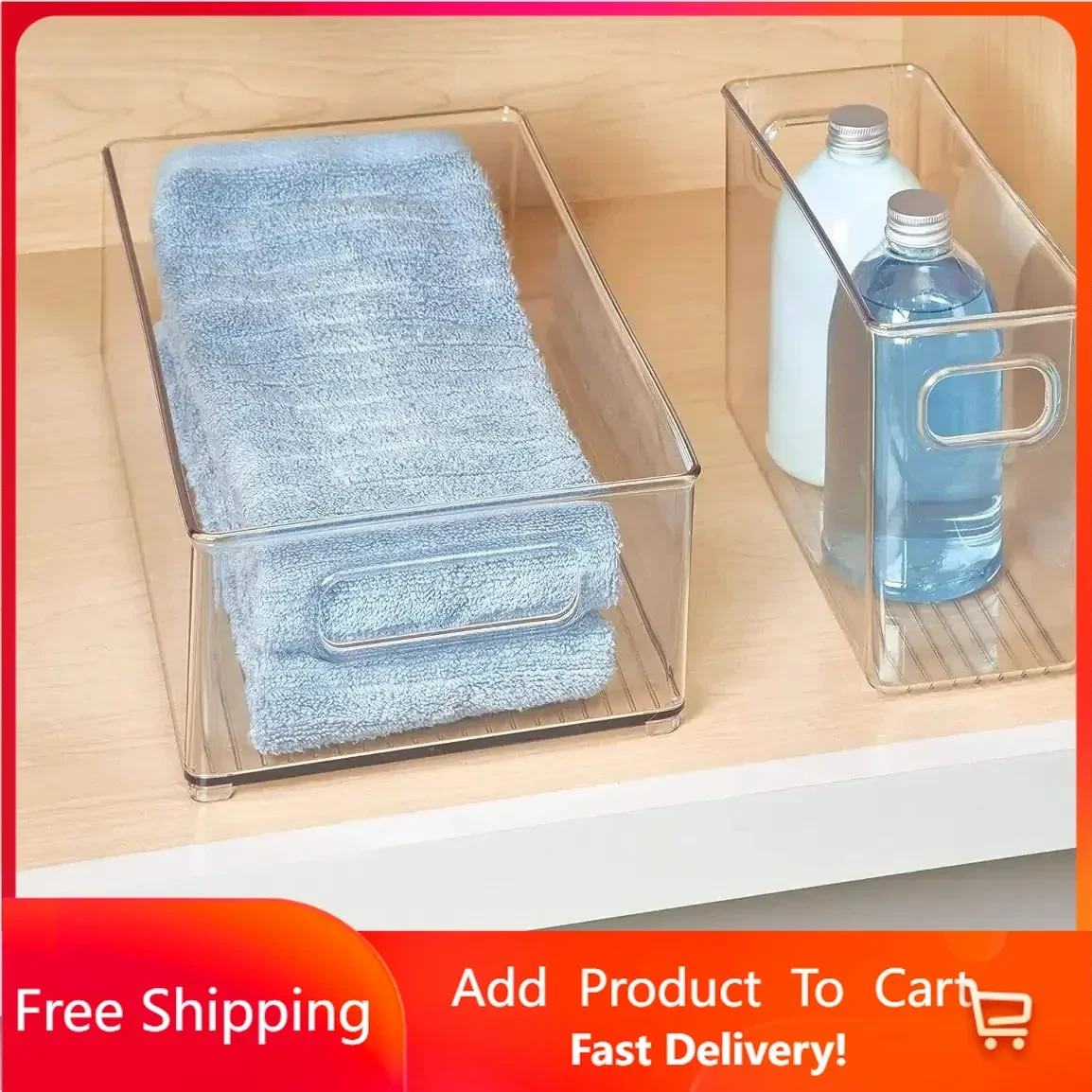 

Plastic Stackable Cabinet Organizer Bin with Handles, Clear, 14.6" X 8" X 4", Food Storage Containers, Container, Kitchen Items