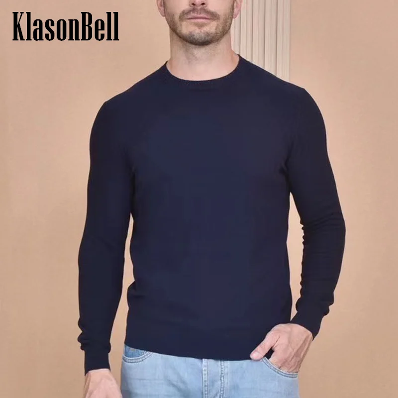Мужской трикотажный свитер с круглым вырезом и длинным рукавом