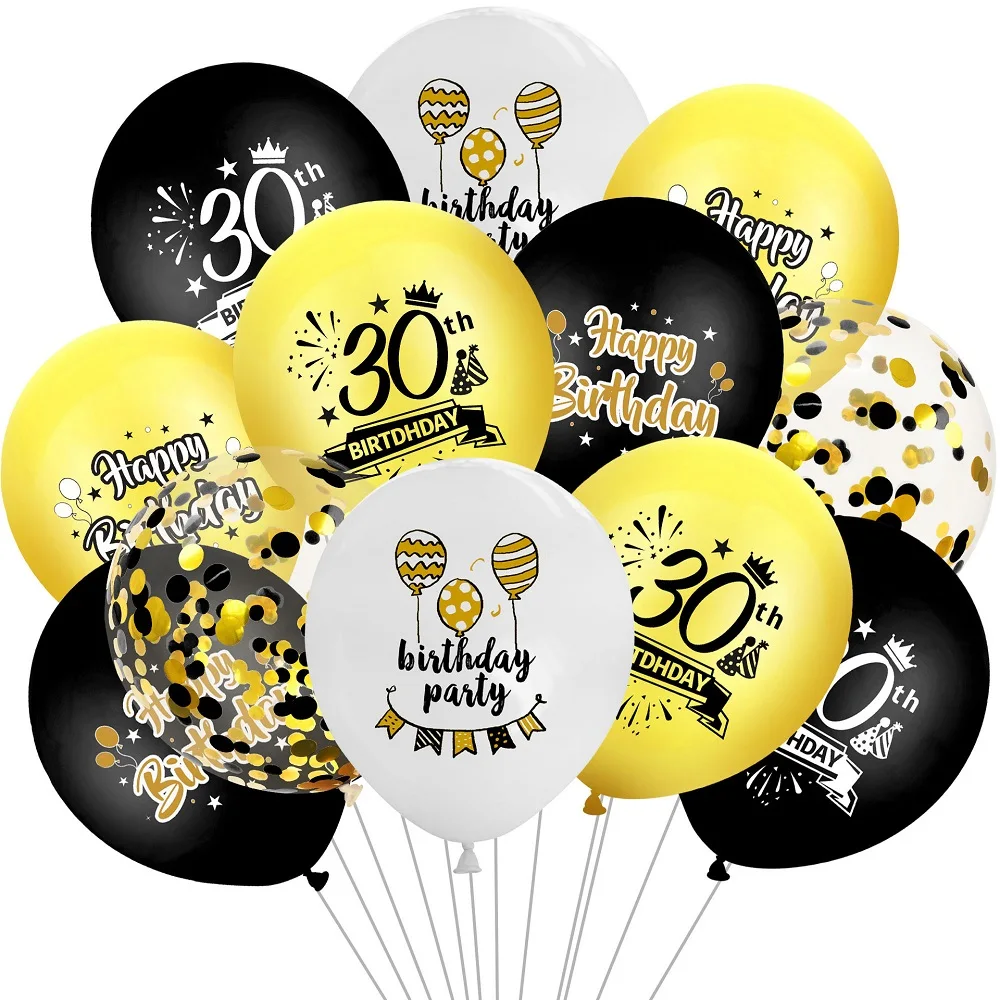 

Anniversary Birthday Balloons Happy Birthday Black Gold Latex Balloons for 18th 30th 40th 50th 60th Birthday Party Decoration