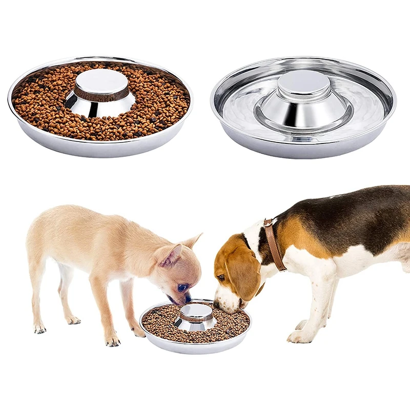 

2 Pack Silver Stainless Steel Dog Bowl Puppy Slow Feeder Bowls for Food Feeding & Water Weaning Slow Feeder