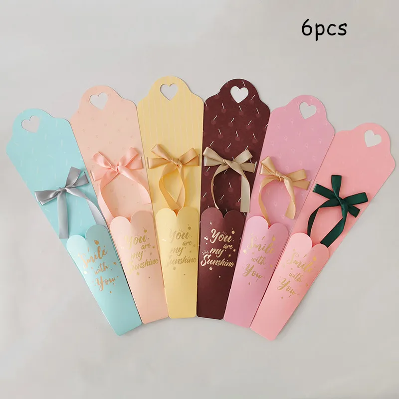 

6pcs Pink Color Single Flower Paper Box with Bow Flower Flower Packaging Bag You Are My Sunshine Lovers Day Flower Gifts Pouch