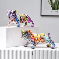 creative doodle bulldog statues dazzle animal sculptures modern graffiti art home decorations figures office living room decor