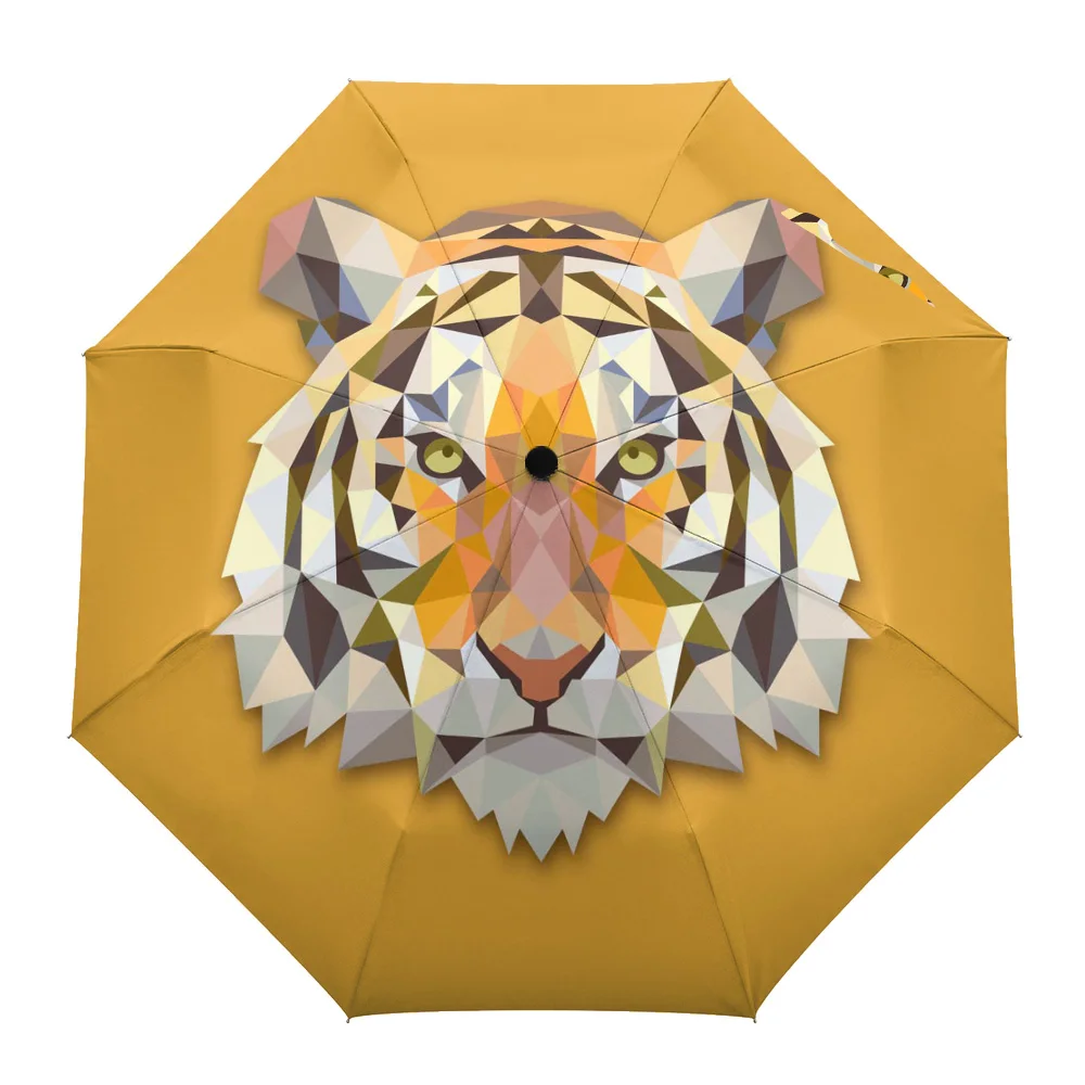 

Geometric Tiger Yellow Beast Rain Foldable Umbrella for Women Males Eight Strands Sunny Umbrella Fully-automatic Umbrella
