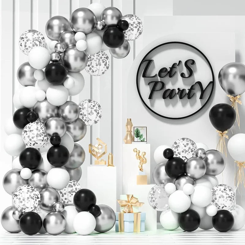 

Black White Balloons Arch Garland Kit Chrome Silver Ballon for Birthday Party Wedding Background Decorations ​Baby Shower Globos