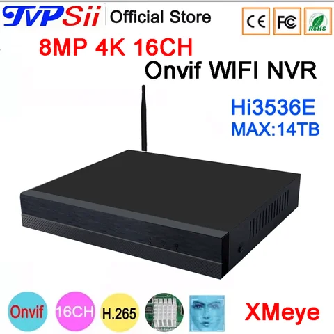 Hi3536E Xmeye Auido H.265 + 8MP 4K 16CH 16-канальный датчик лица Onvif WIFI CCTV DVR NVR видеорегистратор