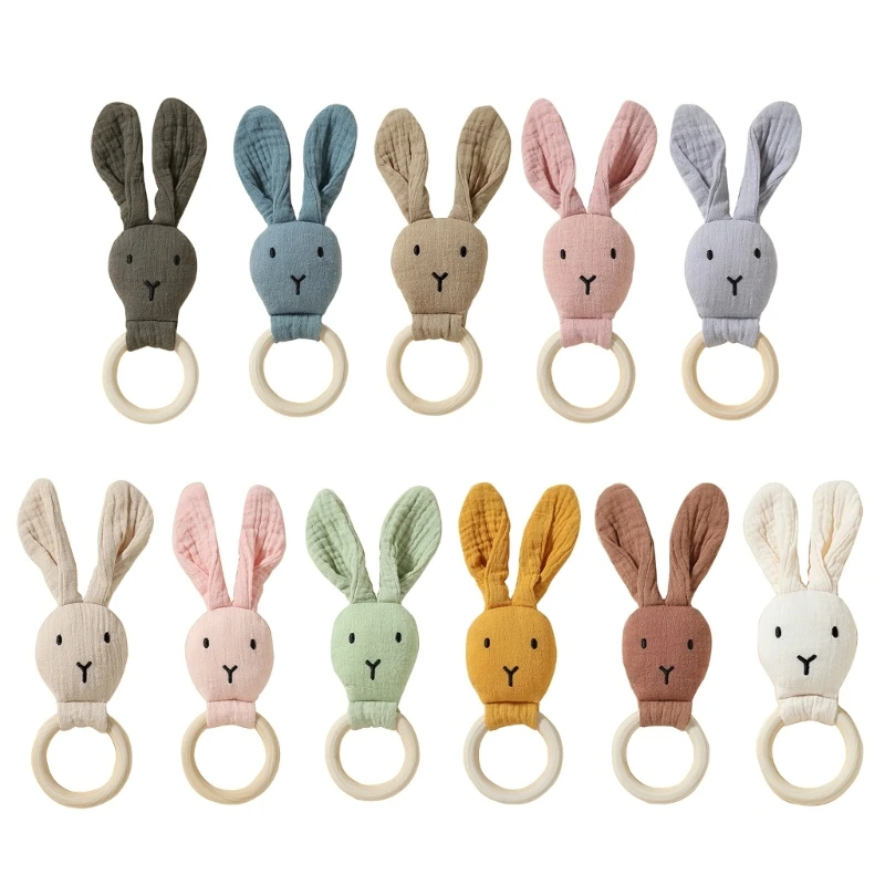 

Комфортная игрушка для новорожденных Baby Teether Wood Rattle Ring Long Ear Rabbit для мальчика и девочки