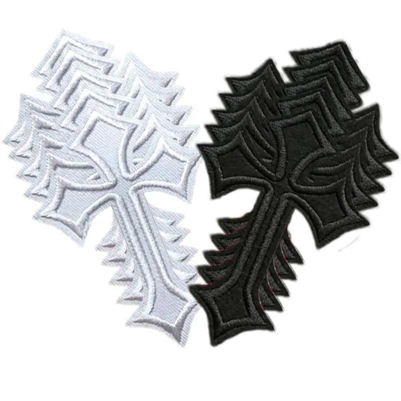 

10pcs Lot Cross Patches on Clothes Embroidered Sewing Stripes Decorative Badges Applique Iron on Patches Clothing Black Cross