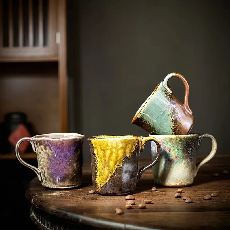 

Creative hand-made rough pottery coffee cups Japanese personalized tea cups retro ceramic mugs afternoon cups hand-washed cups.