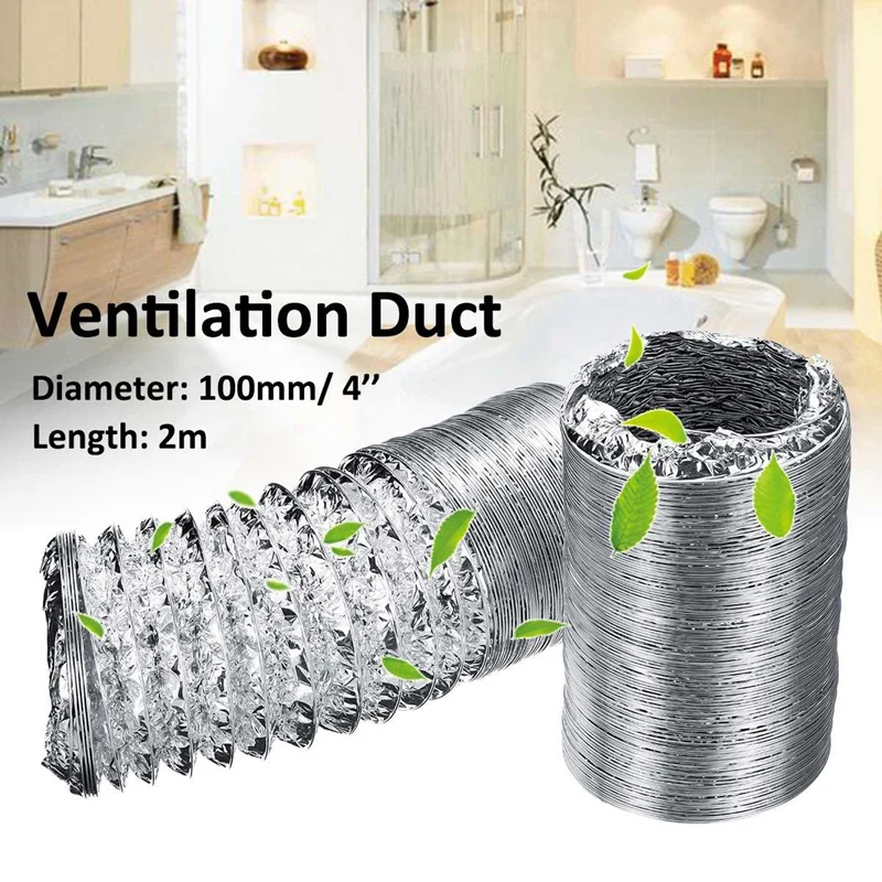 

2X 4Inch Ventilator Pipe 100Mm Pvc Aluminum Tube Air Ventilation Pipe Hose Flexible Duct 3/2M Air System Vent Bathroom