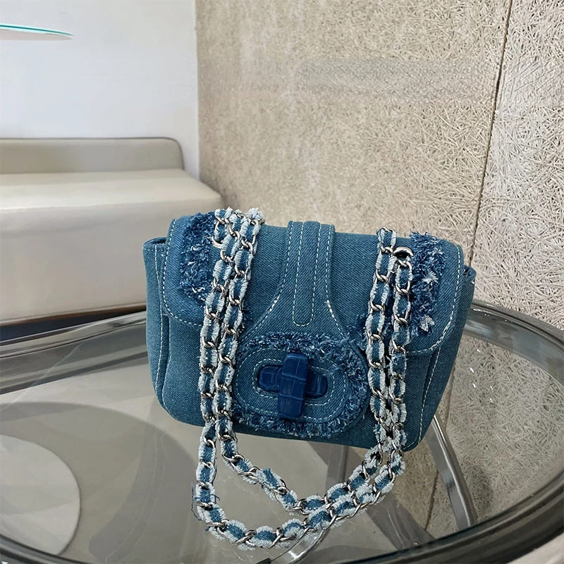 

Flower retro canvas flip small square hand bag for women chain underarm messenger bag for ladies popular design shoulder bags