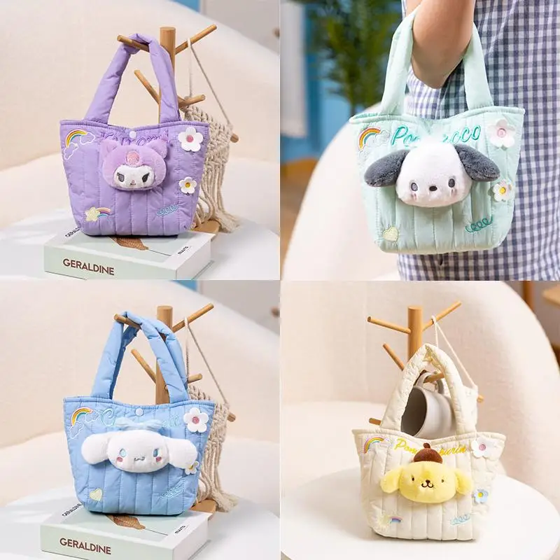 

Sanrios Cartoon Handbag Hello Kittys Kuromi Cinnamoroll Kawaii High Capacity Girl Heart Embroidery Portable Wild Cosmetic Bag