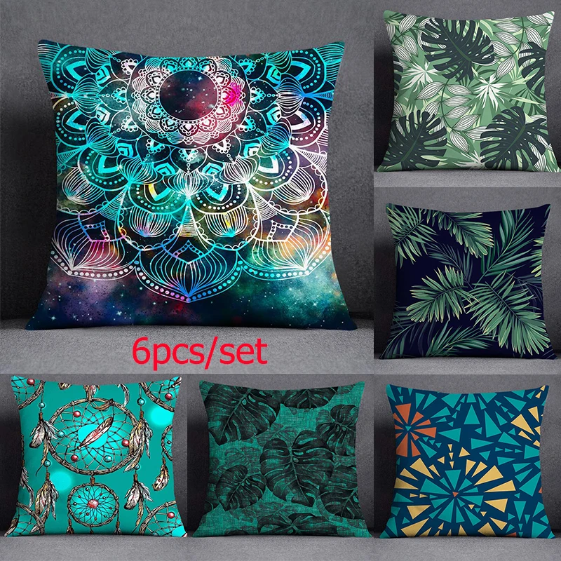 

6 шт./компл. темно-зеленый цветочный персиковый чехол для подушки с листьями декоративная наволочка для дивана, кровати, гостиной, украшение ...