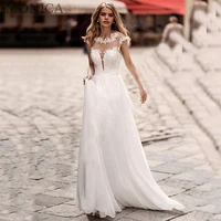 monica elegant chiffon wedding dress for women o neck sleeveless appliques a line bride gown floor length court robe de mariee