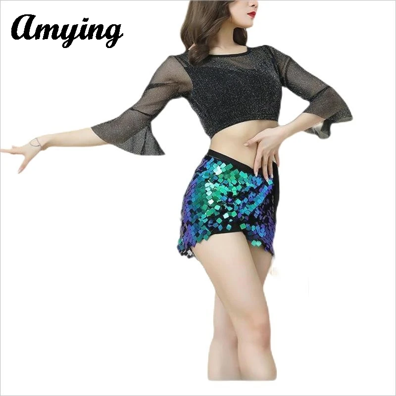 Женская юбка на бедрах для выступлений сцене женский шарф талии с блестками
