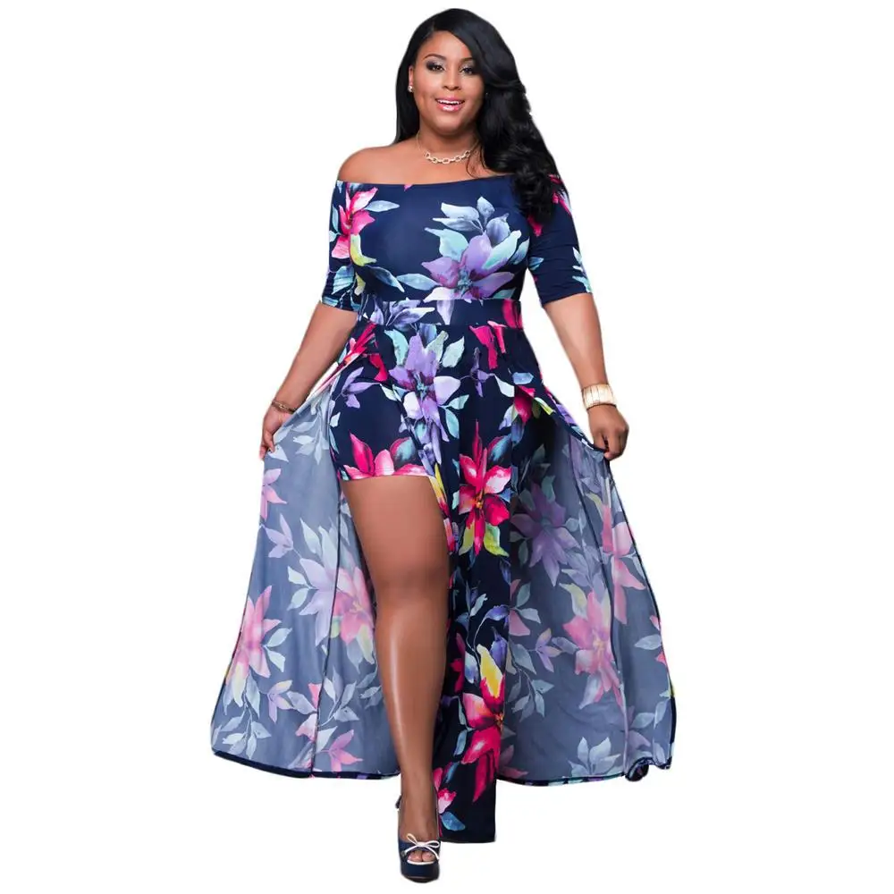 

Sexy Big Beautiful Women Summer Dress Slash Neck Female Party Robe Fashion Streetwear Vestidos Women Plus Size Split Dress