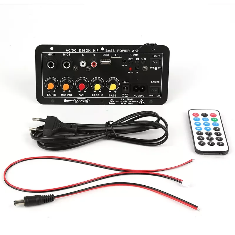 

AUTO PARTS AC 220V 12v 24v Digital Bluetooth Stereo Amplifier Board Subwoofer Dual Microphone Karaoke Amplifiers For 8-12 Inch S
