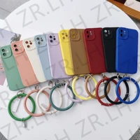 silicone tpu bracelet wriststrap pure color phone case for iphone 13 12 11 pro max mini x xr xs max 8 7 plus se 2020 soft cover