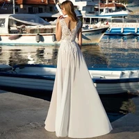 chiffon high slit wedding dress sexy sleeveless appliques bridal gown vestido de novia women backless v neck wedding gowns 2022