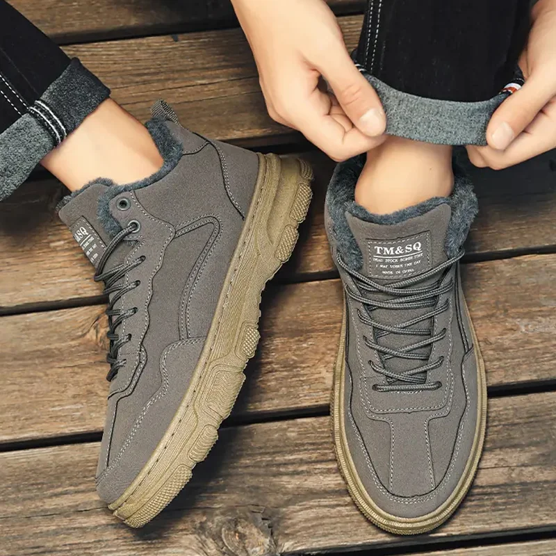 High Top Casual Sports Shoes Winter Fashion Lace Up Non-slip Walking Shoes Plus Velvet thick Comfortable Warm Male Cotton Boots