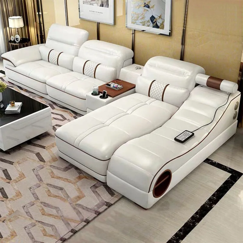 

Manbas Italian Leather Sofa Genuine Leather Canapé Salon Couch Massage Sofas Modernos Para Sala with Speaker, Bluetooth, USB