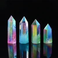 4 7cm natural electroplating rainbow clear quartz crystal pointed hexagonal prism obelisk reiki healing wand double colors gems