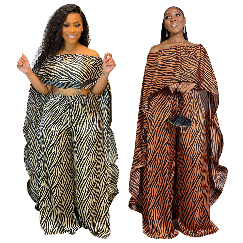 

Chiclover Sexy Crop Top Outfits Off Shoulder Long Cloak Wide Leg Pants Women Two Piece Set Clubwear Wholesale Dropshipping