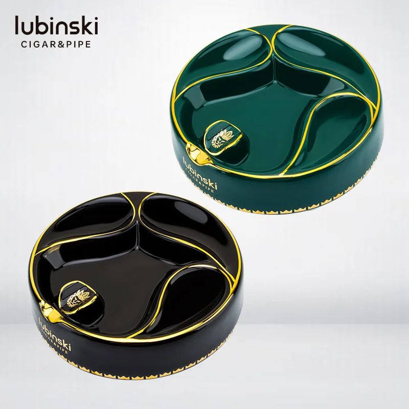 LUBINSKI Round Home Ceramic Cigarette Ashtrays Holder 1 Ash Slot Table Cigar Ash Tray Ashtray Cigars And Pipe Holder Slot