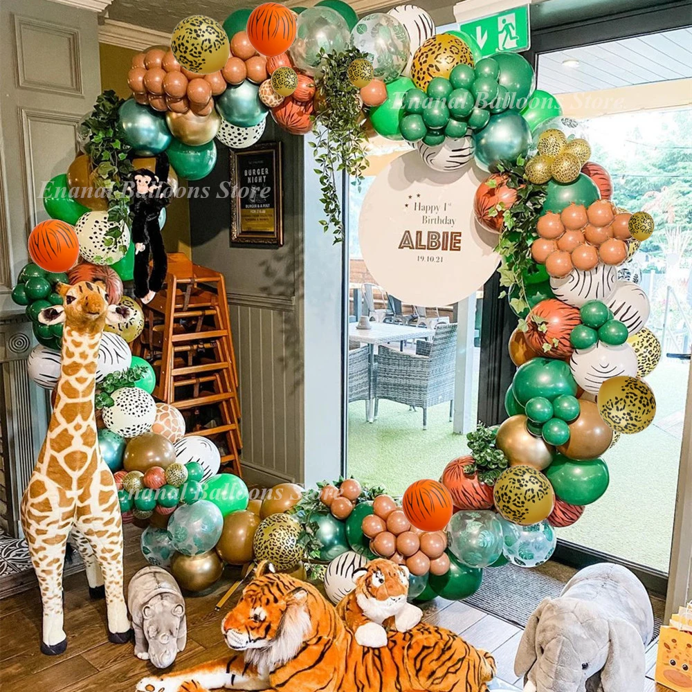 

127pcs Jungle Animal Latex Balloons Cow Tiger Green Balloon Garland Arch Kit Baby Shower Decorations Birthday Kids Gift Globos