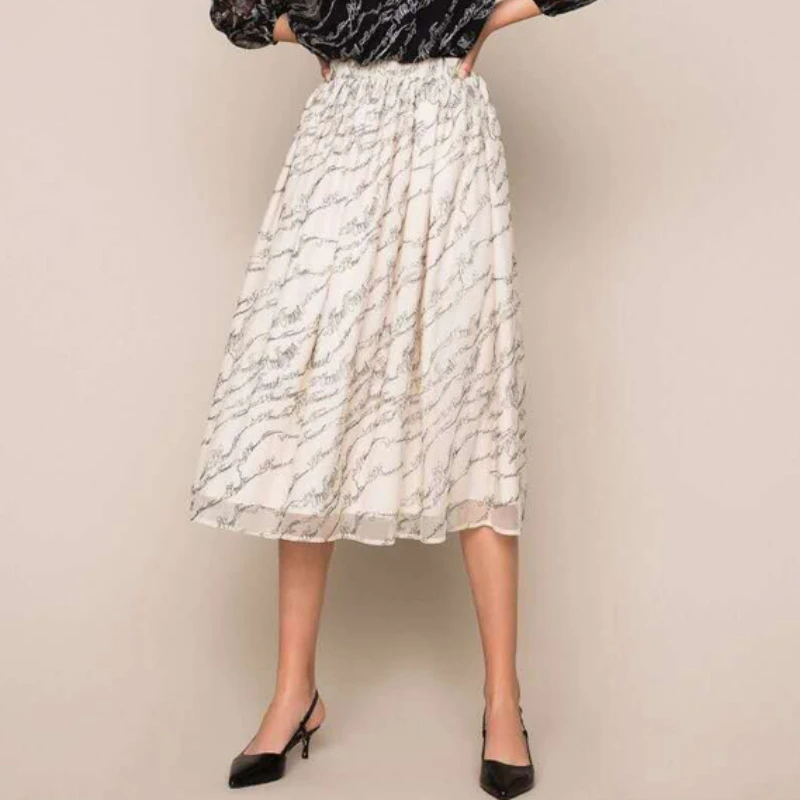 

Женская газовая юбка с буквенным принтом, юбка с эластичным поясом на весну и лето, новинка 2023