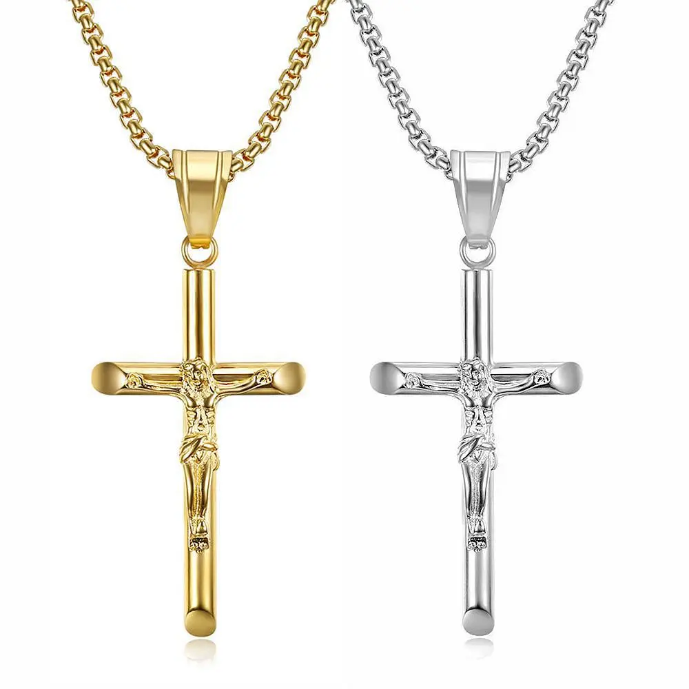 

New Hip Hop Jesus Christ Cross Stainless Steel Pendant Necklace Punk Men Women Collares Statement Fashion Jewelry Party Gift
