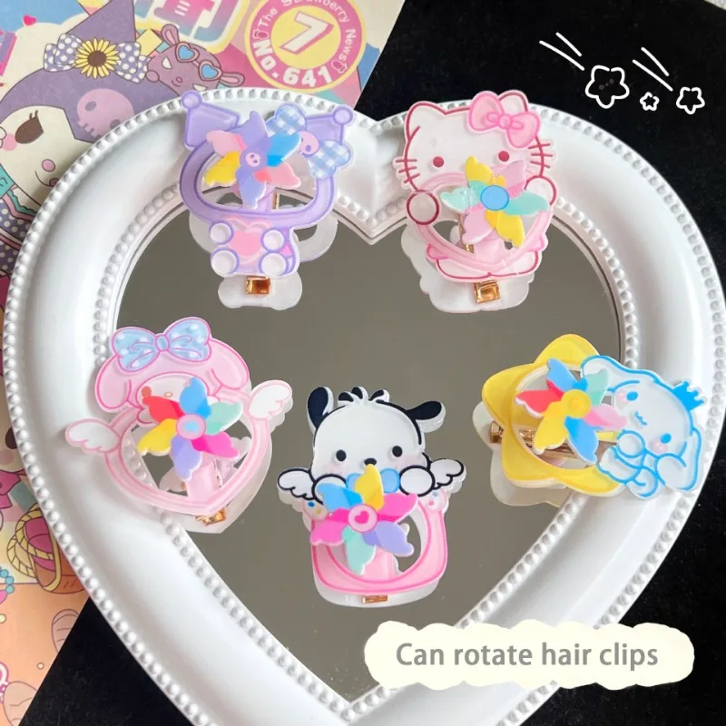 

Sanrio аниме HelloKitty Поворотная мельница заколка для волос Kawaii Cinnamoroll Kuromi MyMelody Мультяшные аксессуары для детей девочек подарок на день рождения