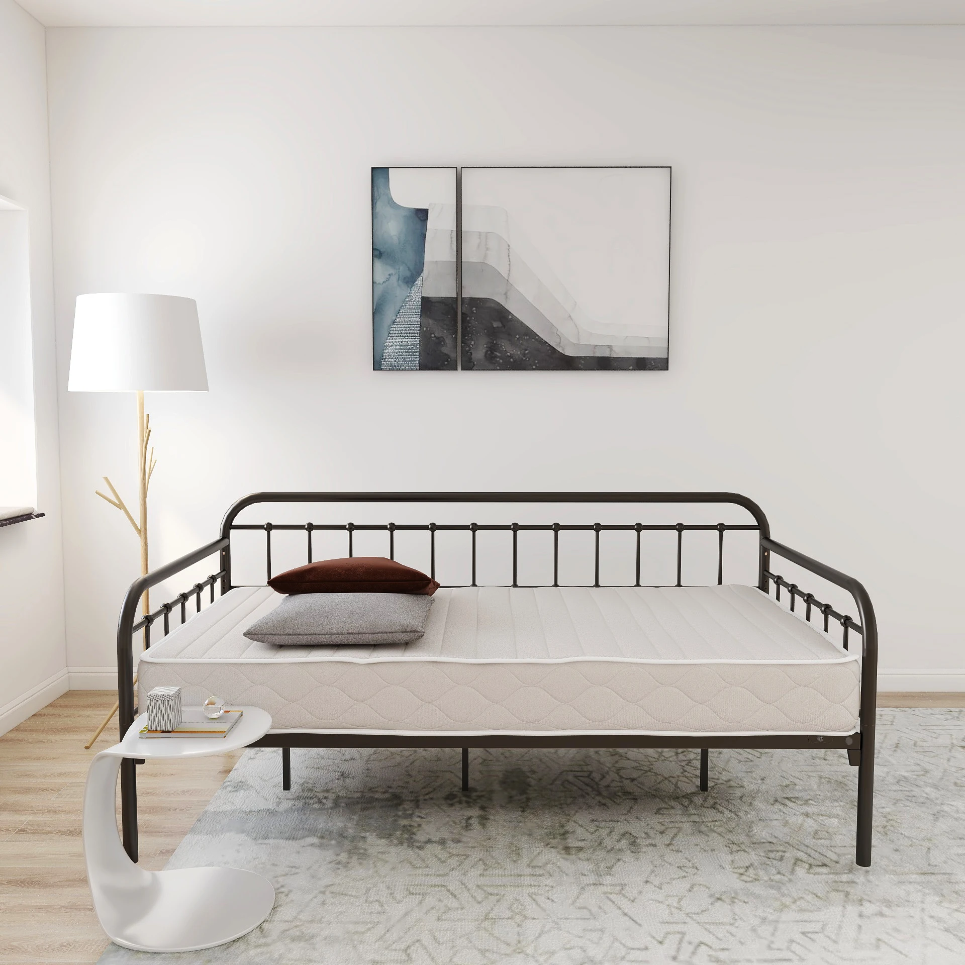 Twin Size Multifunctional Metal Platform With Headboard,mattress Foundation/children Bed Sofa For Guest Living Room
